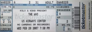 Ticket to The Who's February 28. 2007 concert