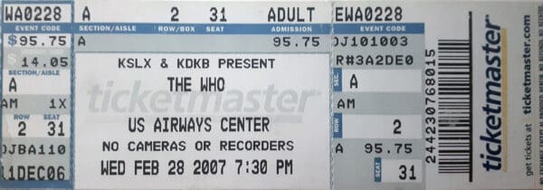 Ticket to The Who's February 28. 2007 concert