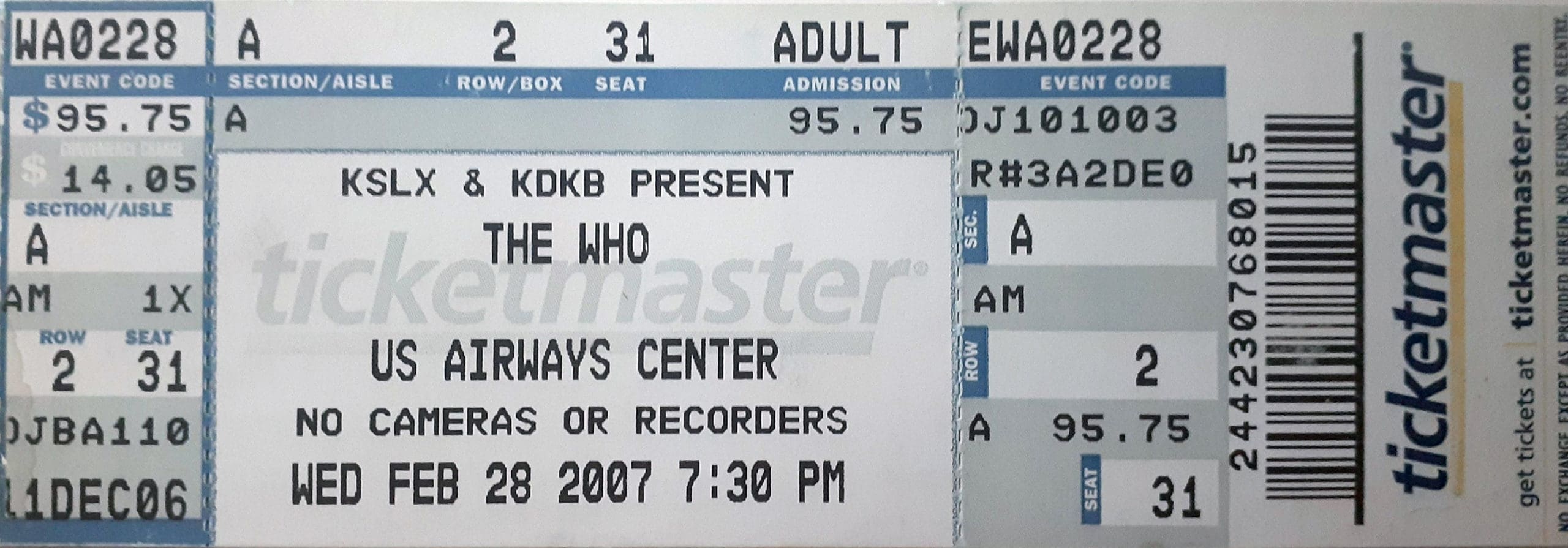 Ticket to The Who's February 28. 2007 concert