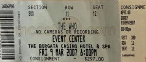 Ticket for The Who's March 9, 2007 concert