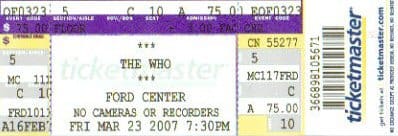 Ticket for The Who's March 23, 2007 concert