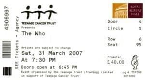 Ticket for The Who's March 31, 2007 concert