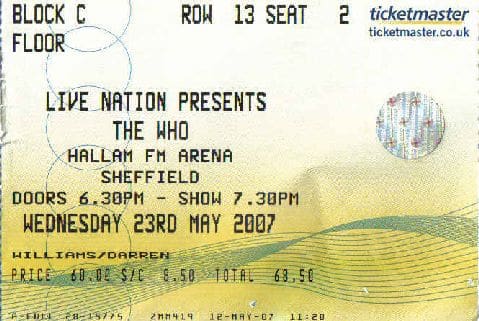 Ticket for The Who's May 23, 2007 concert
