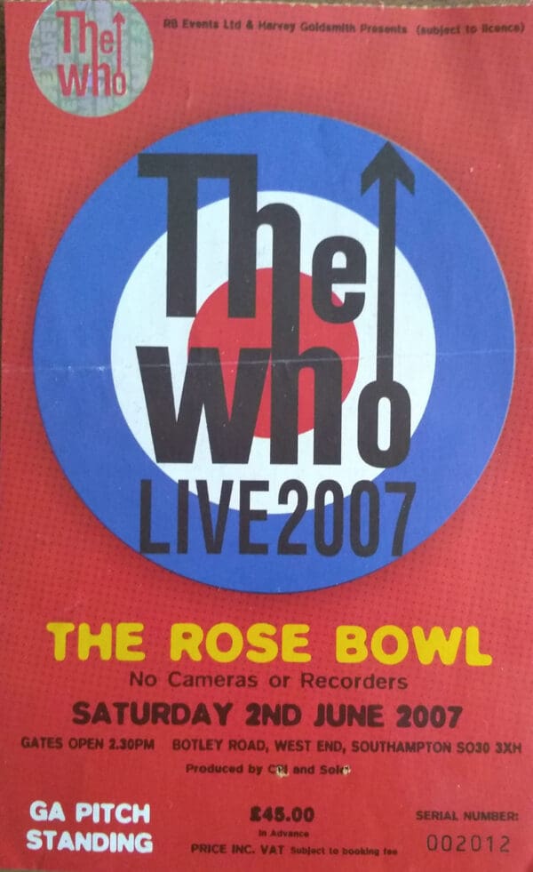 Ticket to The Who's June 2, 2007 concert