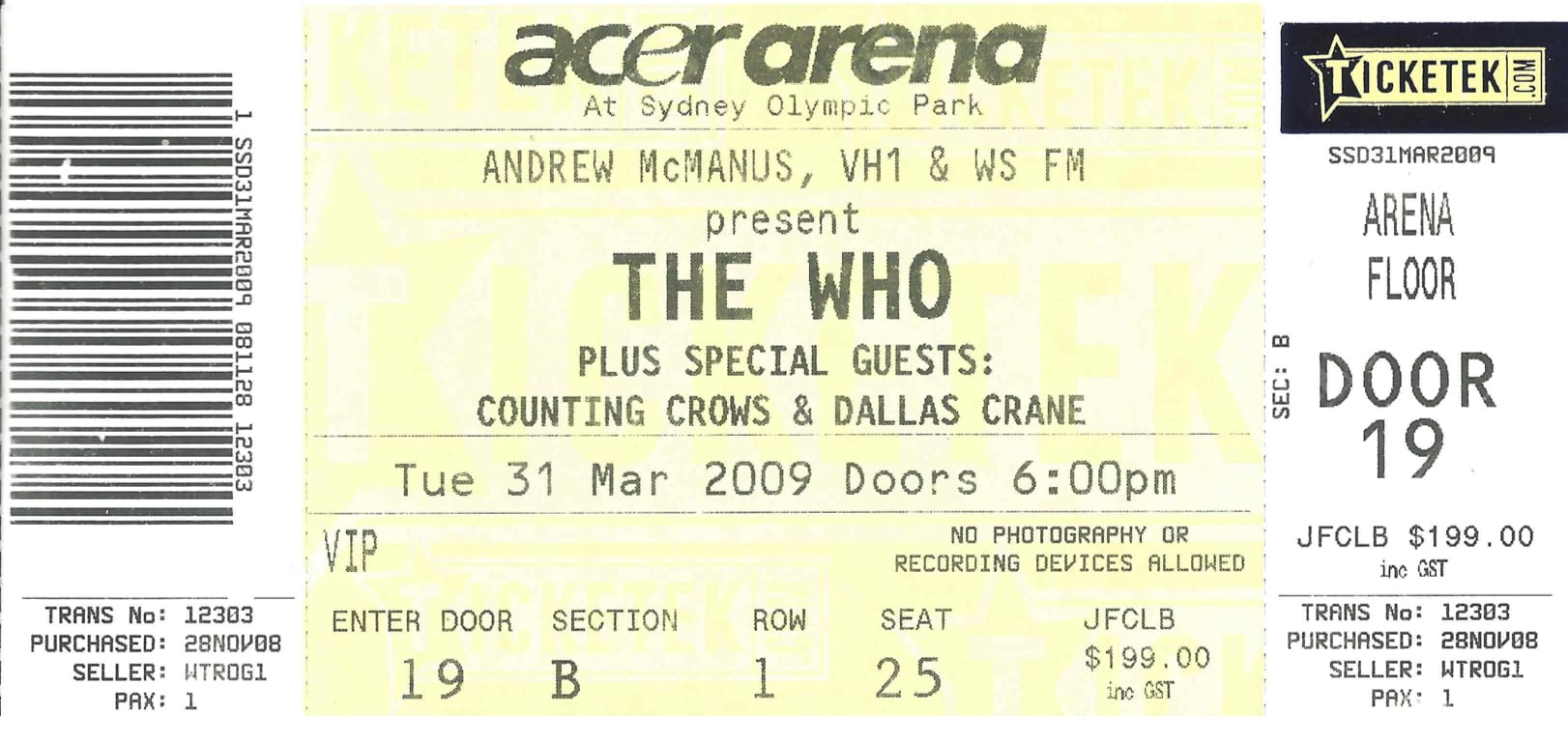 Ticket to The Who's March 31, 2009 concert