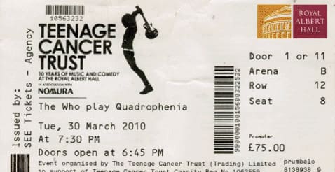 Ticket for The Who's March 30, 2010 concert
