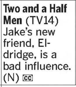 Newspaper listing for "Two and a Half Men" for April 12, 2010