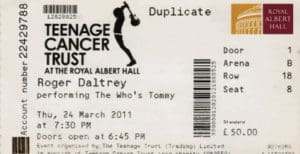 Ticket to the Teenage Cancer Trust concert on March 24, 2011