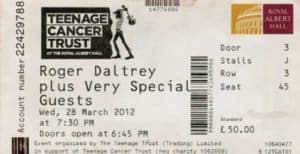 Ticket to the Teenage Cancer Trust concert on March 28, 2012