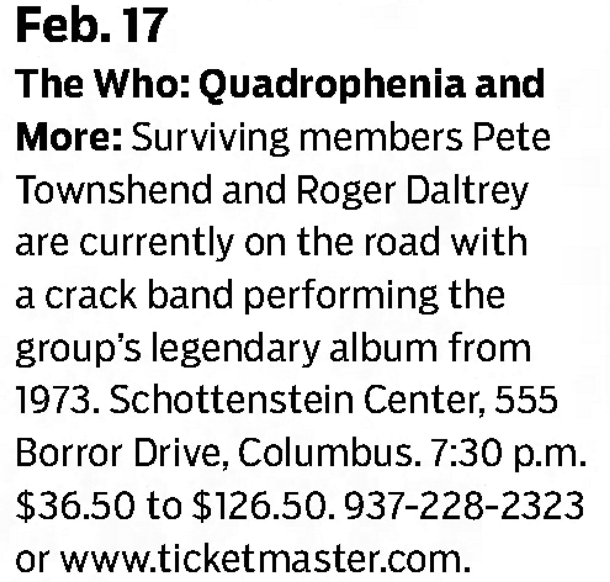 Preview of The Who's February 17 2013 concert in Ohio