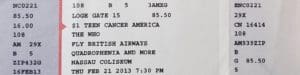 Ticket for The Who's February 21, 2013 concert