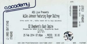 Ticket for Roger Daltrey's show on February 25, 2014