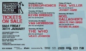 Flyer for the Teenage Cancer Trust concerts at the Royal Albert Hall in March 2015