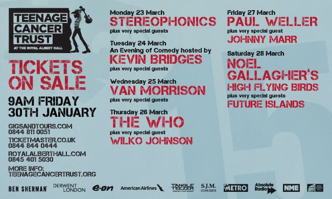 Flyer for the Teenage Cancer Trust concerts at the Royal Albert Hall in March 2015