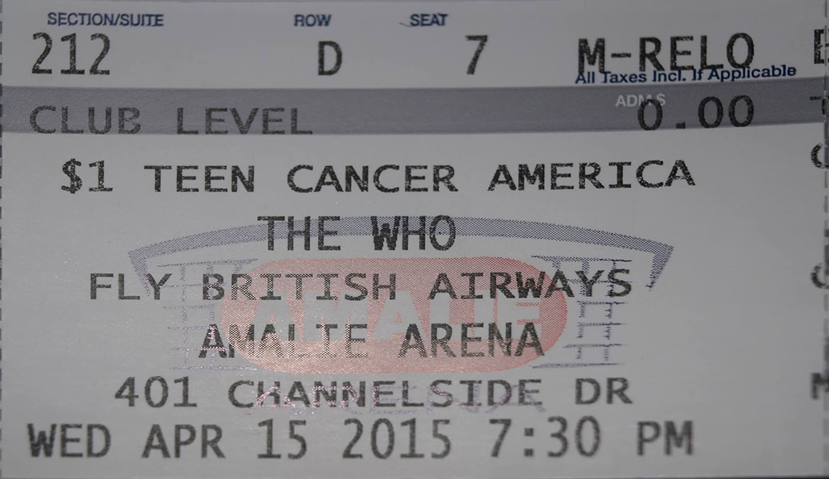 Ticket to The Who's April 15, 2015 concert