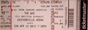 Ticket to The Who's April 19, 2015 concert