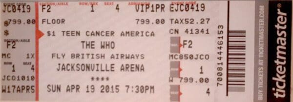 Ticket to The Who's April 19, 2015 concert