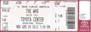 Ticket for The Who's April 29, 2015 concert