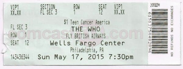 Ticket to The Who's May 17, 2015 concert