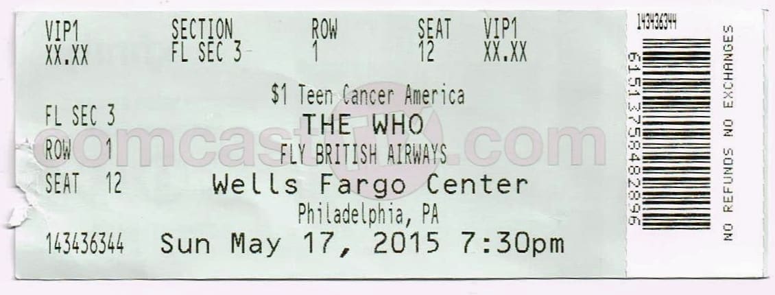 Ticket to The Who's May 17, 2015 concert