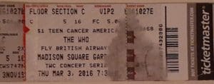 Ticket to The Who's March 3, 2016 concert