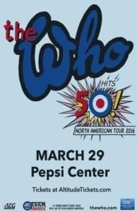 Flyer for The Who's March 29, 2016 concert