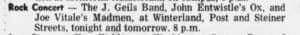 The San Francisco Examiner mention of John Entwistle's February 22, 1975 concert at Winterland